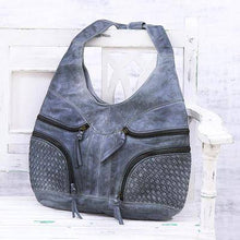 Handcrafted Grey Leather Hobo Shoulder Bag from India