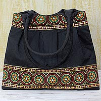 Handmade Embroidered 'Midnight Glamour' Shoulder Bag