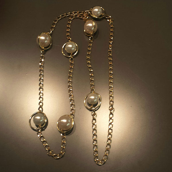 Long Pearl Necklace in Gold Plating