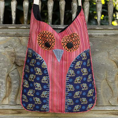 Whimsical Red & White Owl Cotton Shoulder Bag