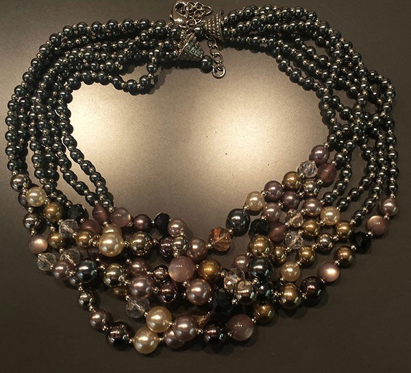 'Glass Goddess' Fashion Necklace - w/grey & light brown glass beads