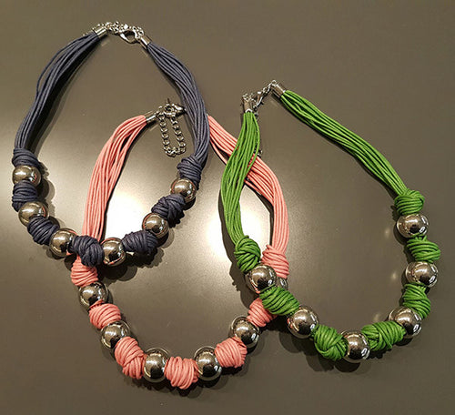 Necklace w/Silver Color Plating (Blue, Pink, or Green)