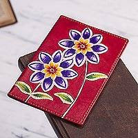 'Fiery Bloom' Red Leather Passport Cover