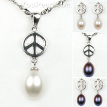 Sterling Silver Peace Symbol Earrings, 7-8mm (Black or White Pearl)