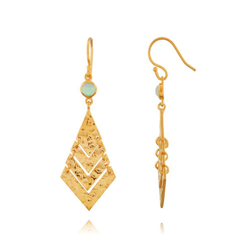 'Wave' Gold Earrings in Aqua Chalcedony or Labradorite (see drop down)