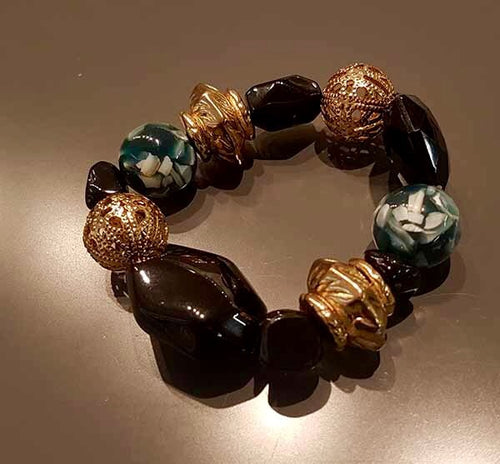 Antique Gold & Designer Stone Bracelet (elastic band)