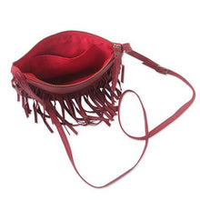 Handmade Red Leather Fringed Shoulder Bag