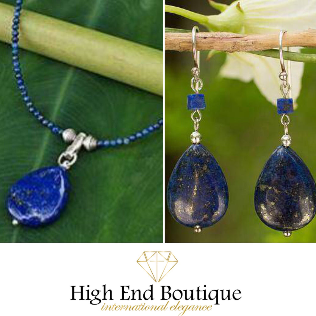 Lapis Lazuli Pendant Handmade Necklace & Dangle Earrings Set