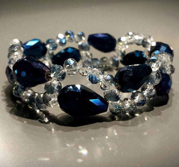 Blue Tone Crystal Elastic Bangle Bracelet