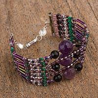 Enchanting Amethyst & Agate Beaded Small Wristband Bracelet