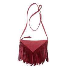 Handmade Red Leather Fringed Shoulder Bag