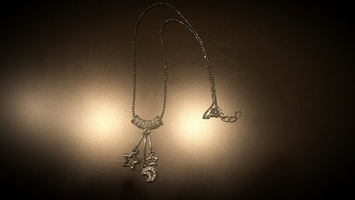 Moon & Stars Crystal Necklace w/Rhodium Plating
