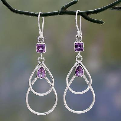 'Purple Ice' Contemporary Sterling Silver Earrings w/Amethysts