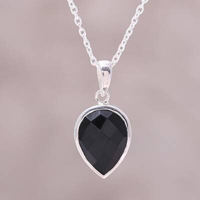 'Midnight Drop' Sterling Silver Black Onyx Pendant Necklace