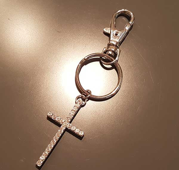 Cross Pendant Keychain with Crystals