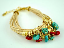 Natural Fiber Bracelet w/Turquoise And Coral
