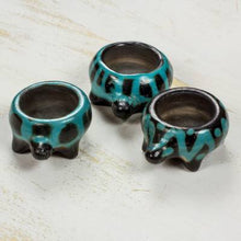 'Turquoise Turtles of Light' Ceramic tea light holders (set of 3)