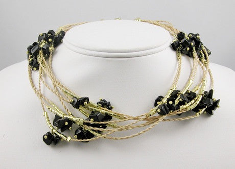Natural Fiber Necklace With Onyx