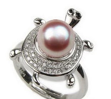 Tortoise Freshwater Pearl Sterling Silver Ring, (Adjustable sz.7-8.5), in White, Pink, Lavender, or Black